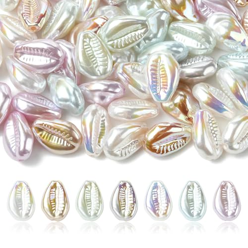 UR URLIFEHALL 50 Stück UV-beschichtete Kaurimuschel-Perlen aus Kunstharz, Imitationsperlen für Armbänder, Halsketten, Ohrringe, Schmuckherstellung von UR URLIFEHALL