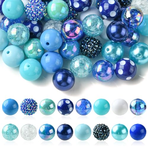 UR URLIFEHALL 50 Stück blaue Kaugummi-Perlen, runde Acrylperlen, lose Perlen für DIY, Handwerk, Schmuckherstellung, Haarschmuck von UR URLIFEHALL