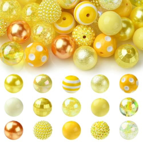 UR URLIFEHALL 50 Stück gelbe Kaugummi-Perlen, 20 mm, runde Strassperlen, Acryl-Kunststoff-Perlen für Perlenstifte, Schmuckherstellung, Handwerk UR URLIFEHALL 50 Stück gelbe Kaugummi-Perlen, 20 mm, runde Strassperlen, Acryl-Kunststoff-Perlen für Perlenstifte, Schmuckherstellung, Handwerk von UR URLIFEHALL