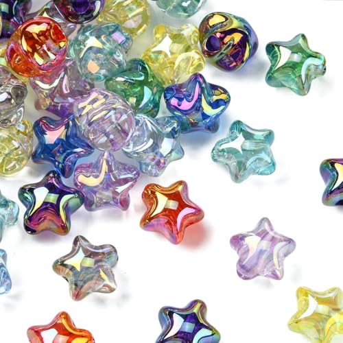 UR URLIFEHALL 50 Stück zufällige schillernde Sternperlen, UV-beschichtet, transparent, Acryl, Sternform, Perlen für DIY-Armbänder, Halsketten, Schmuckherstellung von UR URLIFEHALL