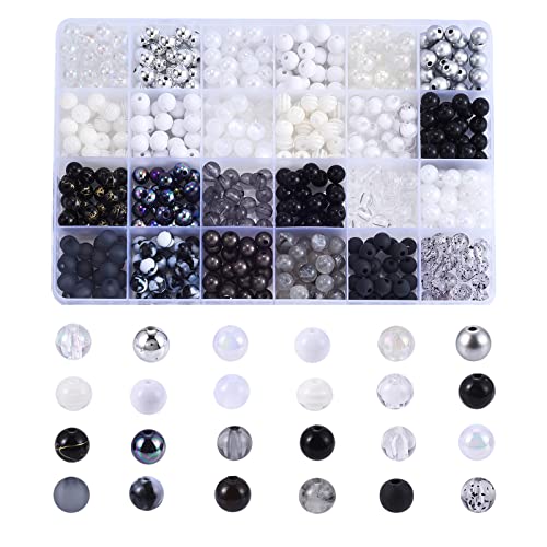 UR URLIFEHALL 600 Stück 24 Stile 7 ~ 8 mm runde Perlen Set enthalten blickdichte Acrylperlen transparente Acrylperlen Harzperlen für Armbänder von UR URLIFEHALL