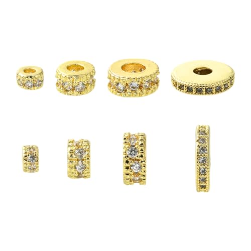 UR URLIFEHALL 8 Stück 4 Stile Cubic Zirkonia Rondelle Spacer Perlen Echt 18 Karat vergoldet flach rund lose Perlen für Armbänder Halsketten DIY Bastelbedarf von UR URLIFEHALL