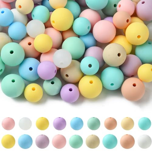 UR URLIFEHALL 90 Stück 18 Stile Macaron Farbe Silikon Perlen Runde Silikon Focal Perlen Gummi Lose Spacer Perlen für Stifte Handwerk DIY Schmuck von UR URLIFEHALL