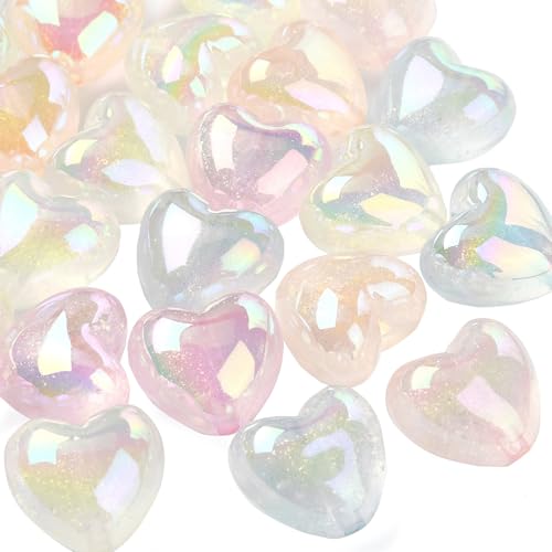 UR URLIFEHALL Acrylperlen in Herzform, leuchtende Herzperlen, Kunststoff, lose Perlen mit Glitzerpulver, für Schmuckherstellung, 30 Stück von UR URLIFEHALL