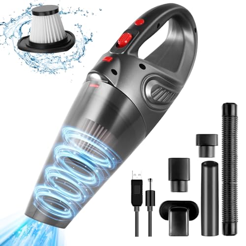 URAQT Akku Handstaubsauger, 4 in 1 Handstaubsauger 9000 PA mit LED Licht Leichter Kabellos Handstaubsauger 120W Autostaubsauger Laden mit USB mit Waschbarer Filter Starke Saugkraft für Haus Büro Auto von URAQT