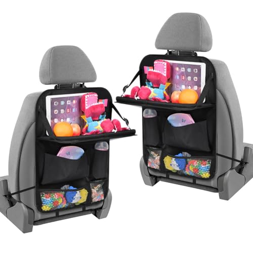 URAQT Auto Organizer, 2 Stück Kinder Auto Aufbewahrungstasche mit Faltbar Tisch, Multifunktionale Viele Taschen Stauraum Rücksitz Organizer, Autositze Zubehör Rückenlehnen Utensilientaschen Schwarz von URAQT