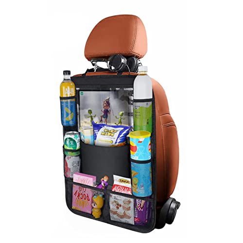 URAQT Auto Rückenlehnenschutz, 600D Oxford Rücksitz Organizer Wasserdicht Rücksitzschoner Premium Autositz Organizer 8 Taschen Auto Organizer Kinder mit Berührbarem Tablet Fach für Autositz von URAQT