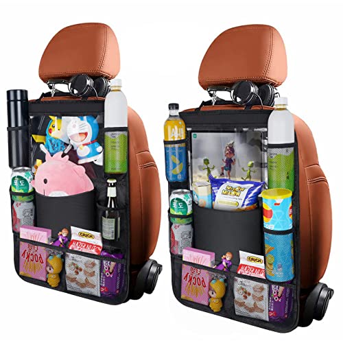 URAQT Auto Rückenlehnenschutz,2 Stück 600D Oxford Rücksitz Organizer Wasserdicht Rücksitzschoner Premium Autositz Organizer 8 Taschen Auto Organizer Kinder mit Berührbarem Tablet Fach für Autositz von URAQT