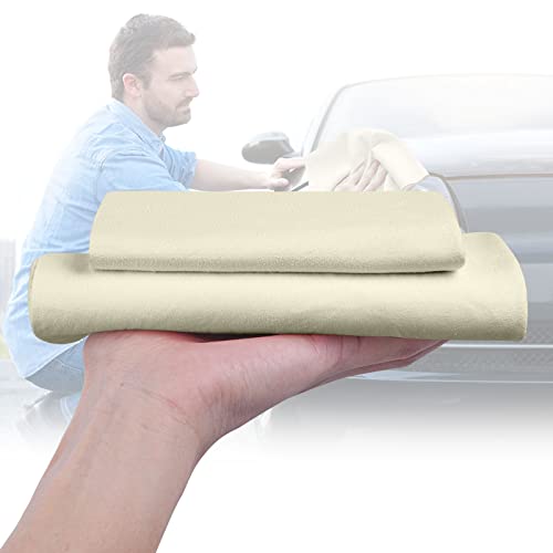 URAQT Fensterleder Auto Reinigungstuch,2 Stück Autopolierleder Fensterleder Chamois 60x40cm + 40x30cm Stark Saugfähig Streifenfrei Autoleder Tücher Hochwertiges Autoleder für Spiegel Fenster und mehr von URAQT