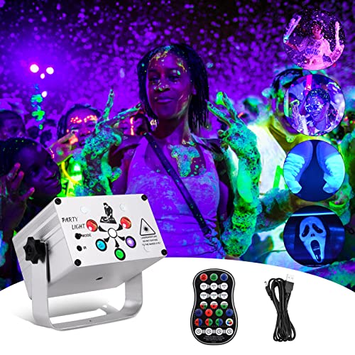 URAQT Discolicht, 120 Modi Partylicht mit 2M USB Kabel und Drahtlose Fernbedienung 360°Drehbares RGB Discolicht Schwarzlicht für Halloween, Weihnachten, Klub Party, Feiertage von URAQT