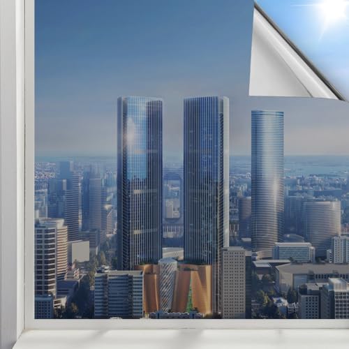 URAQT Fensterfolie Spiegelfolie Wärmereflektion, 44,5 x 200 cm Selbstklebend Sonnenschutzfolie Verdunklungsfolie | Statisch Haftend | Anti-UV | Zuschneidbare Sichtschutzfolie Fenster Hitzeschutz -B von URAQT