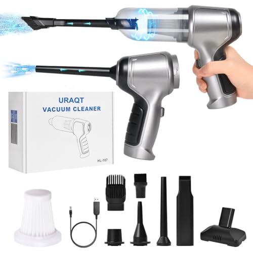 URAQT Handstaubsauger Auto Handheld Kabelloser,3 in 1 Handstaubsauger Akku Hand Stark 150000rpm Mini Staubsauger Auto Kabellos USB aufladbar Tragbar Leicht Handsauger für Haus Büro Auto Küche Silber von URAQT