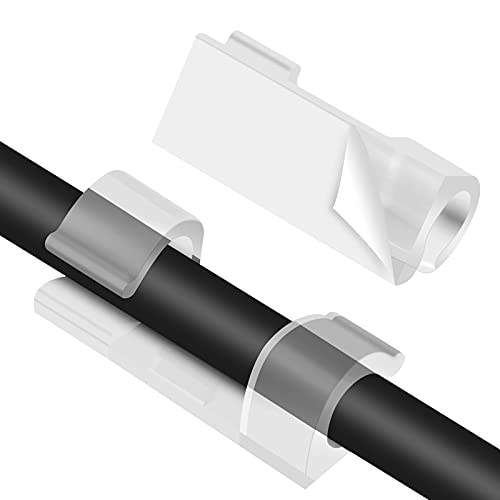 URAQT Kabelclips, 64 Stück Kabelhalter mit Starken Selbstklebend Pads Kabelklemme Selbstklebend Kabelmanagement für Haus Schreibtisch Büro USB Ladekabel, PC, TVKabel und Audiokabel Usw(Klar 9mm) von URAQT