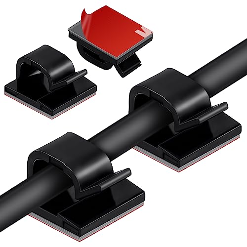 URAQT Kabelhalter Selbstklebend, 70 Stück Mini Outdoor Kabel Clips mit Klebebändern Kabelklemmen für Kabelmanagement Kabelschellen Kabelclips Schreibtisch Organizer für Ladekabel Wand Desk - Schwarz von URAQT