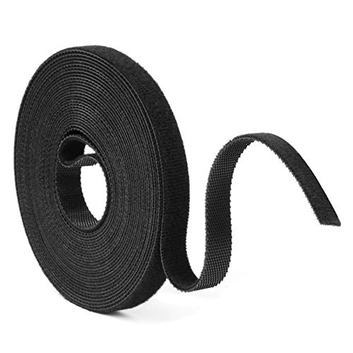 URAQT Klett Kabelbinder, 5m Klettband Wiederverschließbar Schwarz 10mm Breite Langfristige Selbstklebendes Klettband Beliebig Zuschneiden Kabel Doppelseitiges Klett Geeignet für Organisation zu Hause von URAQT