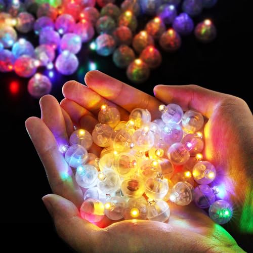 URAQT LED Ballonlichter, 102 x Mini Bunte Runde Led Ballons Lichter LED Laternenlichter Party Licht Luftballon Lichter Dekoration für Hochzeit Neujahr Halloween Weihnachten Party (Farbe+Warmweiß) von URAQT