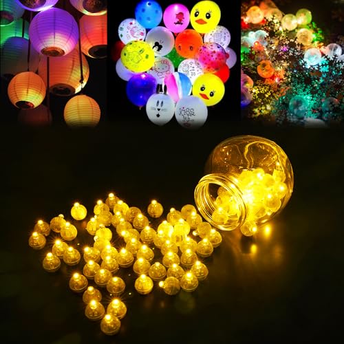 URAQT LED Ballonlichter, 102 x Mini Bunte Runde Led Ballons Lichter LED Laternenlichter Party Licht Luftballon Lichter Dekoration für Hochzeit Neujahr Halloween Weihnachten Party (Warm Weiß) von URAQT