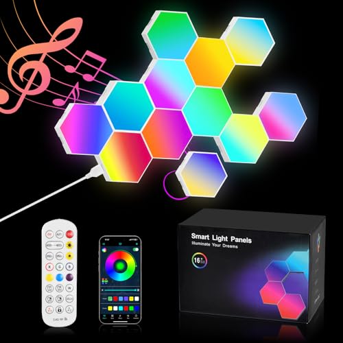 URAQT Sechseck Gaming Wandleuchte, 12 Stück Hexagon LED Panel RGB Smart Wand Panel App Steuerung Musik Sync Wandbeleuchtung Smart Sechseckige Gamer Room Deko Modular Lampe URAQT Sechseck Gaming Wandleuchte, 12 Stück Hexagon LED Panel RGB Smart Wand Panel App Steuerung Musik Sync Wandbeleuchtung Smart Sechseckige Gamer Room Deko Modular Lampe von URAQT