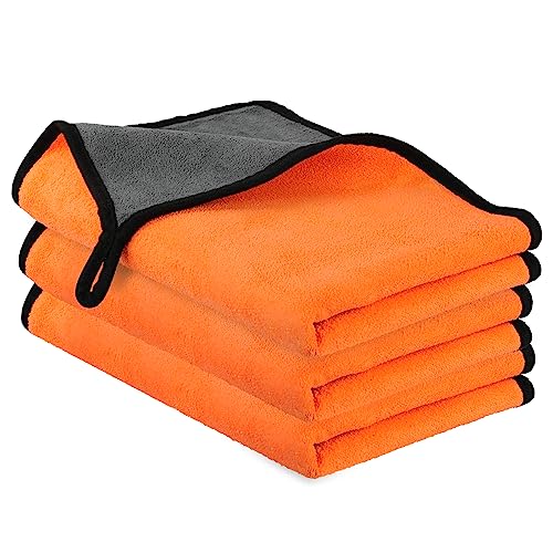 URAQT Mikrofasertücher Auto,3 PCS 400GSM Mikrofasertücher Multifunktionales Motorrad Fusselfreie Handtuch,Reinigungstuch Microfasertuch für Auto Haushalt Küche Fenster Orange Grau- 60x40CM von URAQT