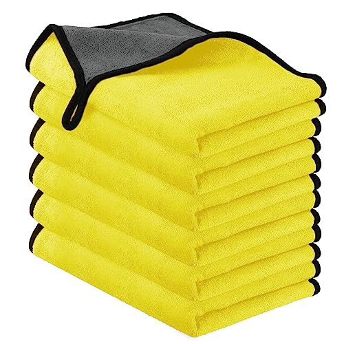URAQT Mikrofasertücher Auto,6 PCS 500GSM Mikrofasertücher Multifunktionales Motorrad Fusselfreie Handtuch,Reinigungstuch Microfasertuch für Auto Haushalt Küche Fenster Gelb Grau-30x40CM von URAQT