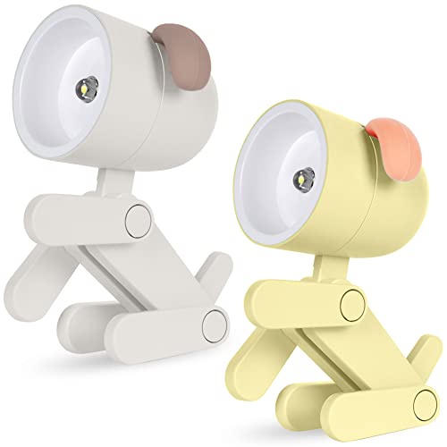 URAQT Mini Nachtlicht,2 Stück Cute Led Hund Nachtlicht Kinder Lampe Schreibtischlampe Tragbar Verstellbares Nachtlicht Cartoon Mini Nachtlicht für Kinder Studenten Geschenk- (Hund/Beige+Gelb) von URAQT