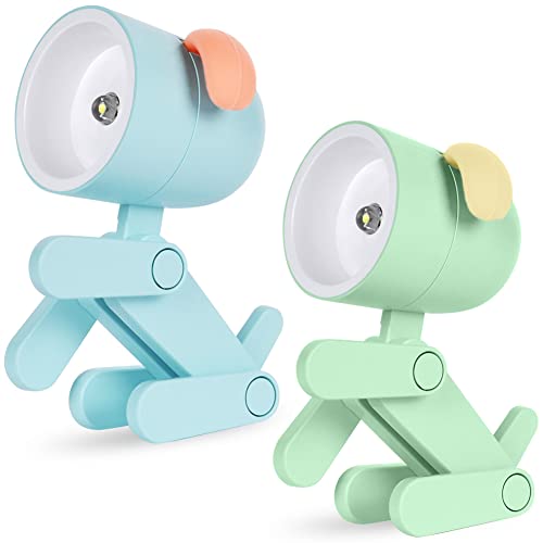 URAQT Mini Nachtlicht,2 Stück Cute Led Hund Nachtlicht Kinder Lampe Schreibtischlampe Tragbar Verstellbares Nachtlicht Cartoon Mini Nachtlicht für Kinder Studenten Geschenk- (Hund/Blau+Grün) von URAQT