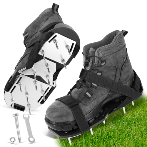 URAQT Nagelschuhe, Vertikutierer Schuhe Kostenlose Installation Rasenlüfter Schuhe Nagelschuhe mit Schaufel Rasenbelüfter Zum Rasen belüften oder als Estrichschuhe, Grundplatte aus Aluminiumlegierung von URAQT