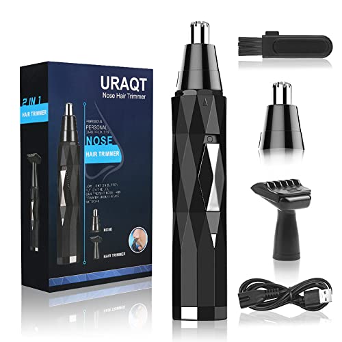 URAQT Nasenhaartrimmer, Nasen/Ohrhaarschneider Herren, Professionelle Nasenhaarentferner Ohrenhaartrimmer Schmerzfreier, zum sicheren Trimmen ohne Zupfen, USB-Aufladung von URAQT