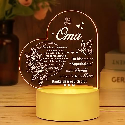 URAQT Oma Geschenke,Acryl LED Lampe Geschenk für Oma 3D Oma Geschenk LED Geschenk Beste Oma Geburtstag USB Betriebene Lampe Von Enkeln Beste Geschenk Oma Geburtstag Besondere Geschenkideen Für Oma von URAQT
