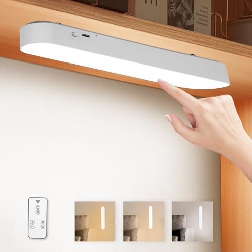 URAQT Schrankbeleuchtung LED, 26 cm Unterbauleuchte Kabellos 2400mAh LED Lichtleiste Batterie 3 Lichtmodi Dimmbare Timer LED Lampe mit Fernbedienung Wiederaufladbare USB Magnetische Schrank Licht von URAQT