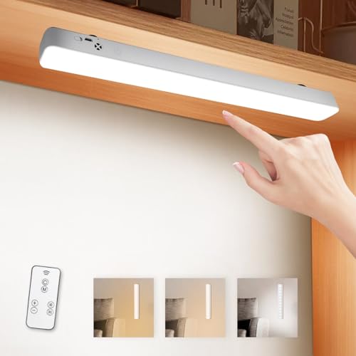 URAQT Schrankbeleuchtung LED, 42 cm Unterbauleuchte Kabellos 2400mAh LED Lichtleiste Batterie 3 Lichtmodi Dimmbare Timer LED Lampe mit Fernbedienung Wiederaufladbare USB Magnetische Schrank Licht von URAQT