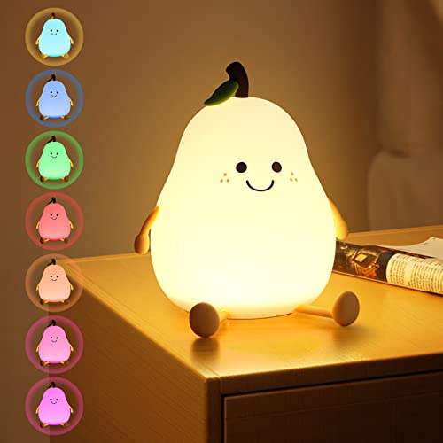 URAQT Silikon Nachtlicht Kinder,7 Farben Lächeln Birnenförmiges Nachtlicht 1200mAh Babylicht USB Aufladung und Timing Funktion Kawaii Nachtlampe mit Touch Schalter 3 Stufige Helligkeitseinstellung von URAQT