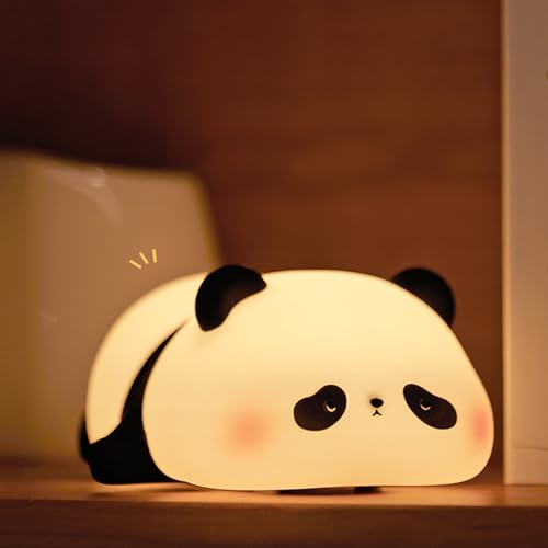 URAQT Silikon Nachtlicht Kinder,Panda Led Nachttischlampe USB Aufladung Timing Funktion 1200mAh Kawaii Nachtlicht Baby mit Touch Schalter und 3 Stufige Helligkeitseinstellung Handyhalter Licht PaPa von URAQT