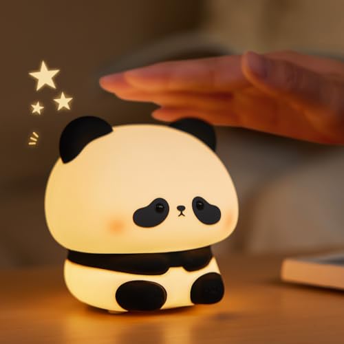 URAQT Silikon Nachtlicht Kinder,Panda Led Nachttischlampe USB-Aufladung und Timing Funktion 1200mAh Kawaii Nachtlicht Baby mit Touch Schalter und 3 Stufige Helligkeitseinstellung Handyhalter Licht von URAQT
