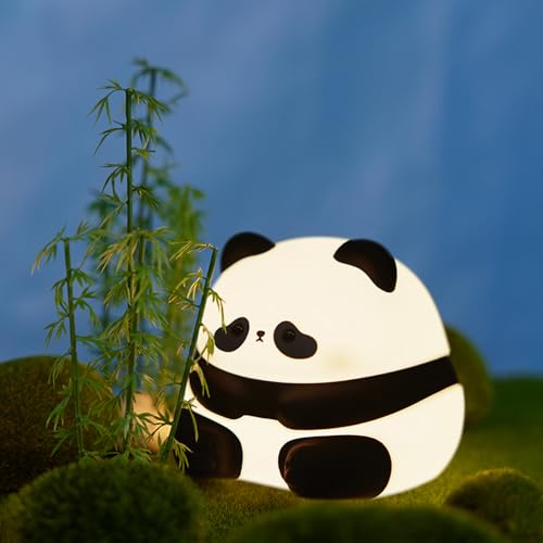 URAQT Silikon Nachtlicht Kinder,Panda Led Nachttischlampe USB-Aufladung und Timing Funktion 1200mAh Kawaii Nachtlicht Baby mit Touch Schalter und 3 Stufige Helligkeitseinstellung Handyhalter Licht von URAQT