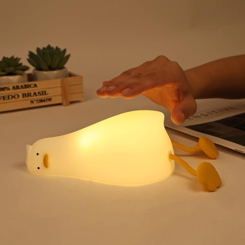URAQT Silikon Nachtlicht Kinder mit Sprachsteuerung, Enten Led Nachttischlampe USB-Aufladung mit Timing-Funktion 8 Farben Kawaii Nachtlicht Baby mit Touch Schalter und 3 Stufige Helligkeitseinstellung von URAQT