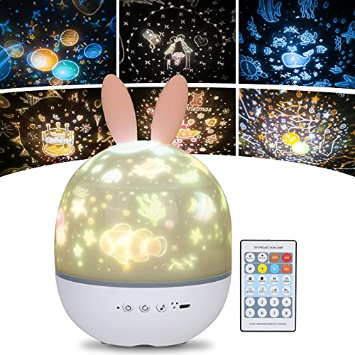 URAQT Sternenhimmel Projektor, 360° Drehbar Starry Projector Light, LED Nachtlicht Erwachsene mit Timer des Fernbedienung 4 Lichtmodi 6 Projektionsthemen 7 Helligkeit 8 Musikarten [Energieklasse G] von URAQT
