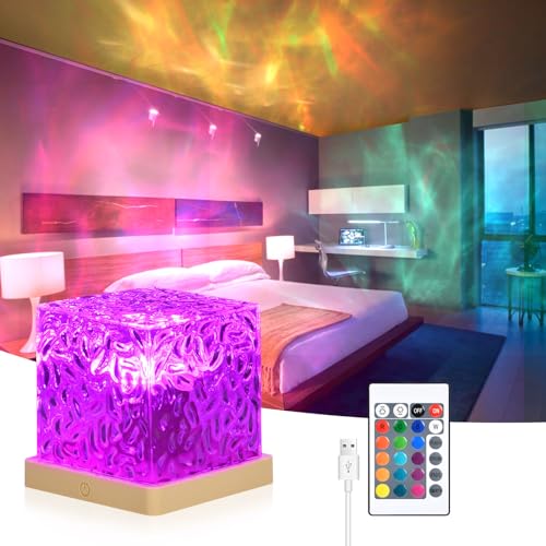 URAQT Sternenhimmel Projektor,30 Beleuchtungsmodi 16 Farben LED Nachtlicht Dimming Kristall Nachtlichtlampe mit Touch Steuerung Fernbedienung Wellenlampe für Spielzimmer Kinderzimmer Party Bars von URAQT
