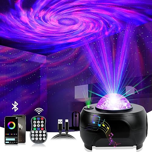 URAQT Raumprojektor,3 in1 LED Sternenhimmel Projektor Planeten Projektor mit App Steuerung 28 Lichteffekte Galaxien projektor 3D Ocean Wave Sky licht mit RGB Dimming Bluetooth Lautsprecher von URAQT