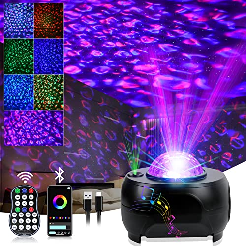 URAQT Raumprojektor,3 in1 LED Sternenhimmel Projektor Planeten Projektor mit App Steuerung 28 Lichteffekte Galaxien projektor 3D Ocean Wave Sky licht mit RGB Dimming Bluetooth Lautsprecher von URAQT