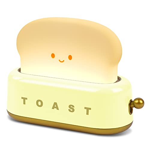 URAQT Toast Nachtlicht Kinder,Nachttischlampe für Kinder USB Wiederaufladbar Kawaii LED Nachtlicht mit Timing Funktion Stufenlos Dimmen Stilllicht Nachttischlampe Tragbares Nachtlicht Gelb von URAQT