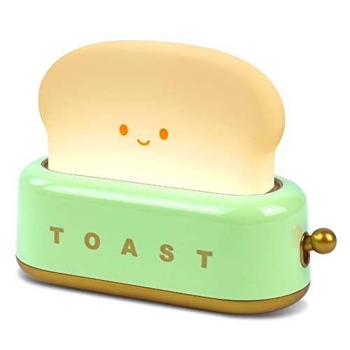 URAQT Toast Nachtlicht Kinder,Nachttischlampe für Kinder USB Wiederaufladbar Kawaii LED Nachtlicht mit Timing Funktion Stufenlos Dimmen Stilllicht Nachttischlampe Tragbares Nachtlicht Grün von URAQT