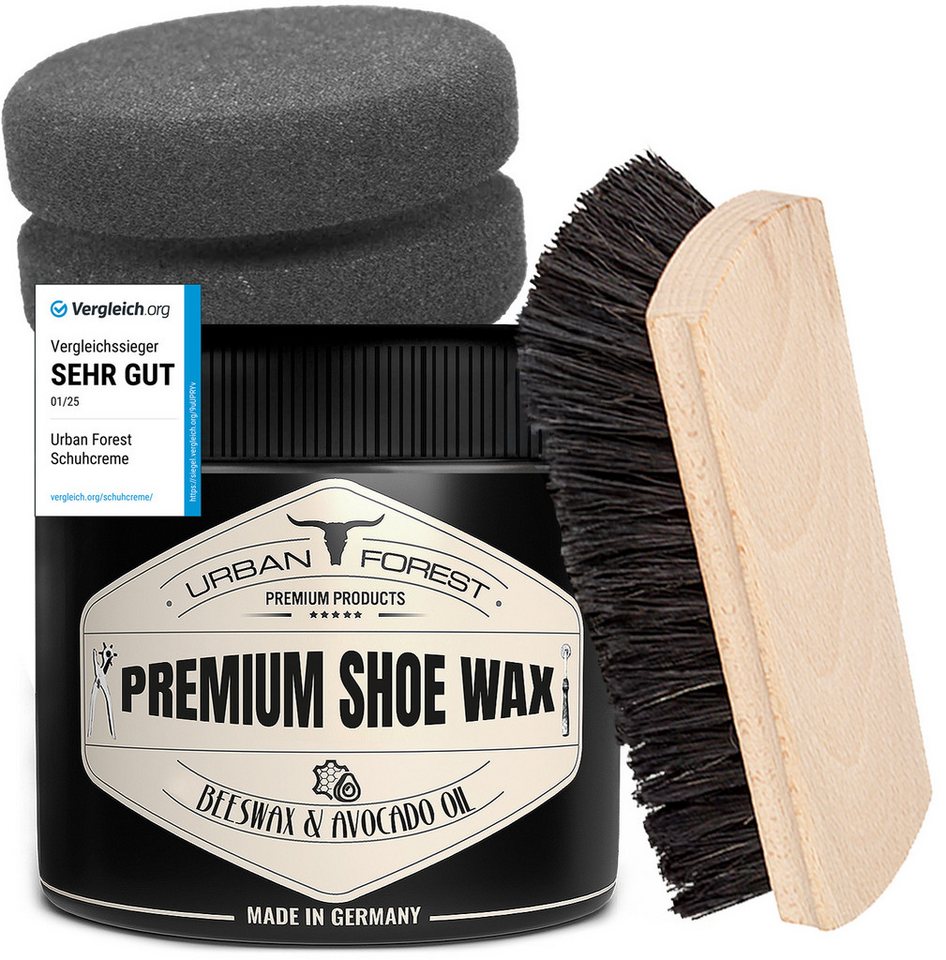 URBAN FOREST Schuhwachs farblos mit Bienenwachs & Avocado-Öl 250ml+Schwamm Schutzwachs (3 St) von URBAN FOREST