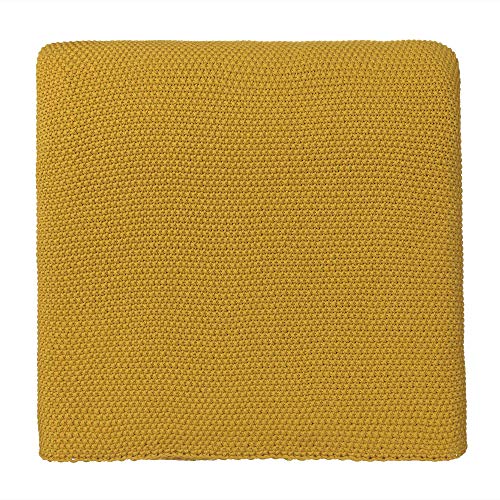 URBANARA 200x260cm Decke Antua Leuchtendes Senfgelb – 100% Baumwolle – Baumwolldecke, Überwurf, Plaid, Strickdecke, Sofadecke für Bett, Sofa von URBANARA