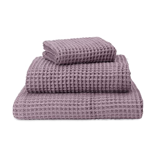 URBANARA 2er Set Gästehandtuch Mikawa 30x50 cm - 100% Baumwolle in Waffelpiqué - Badetuch Duschtuch Gästehandtuch Strandtuch - Mauve von URBANARA