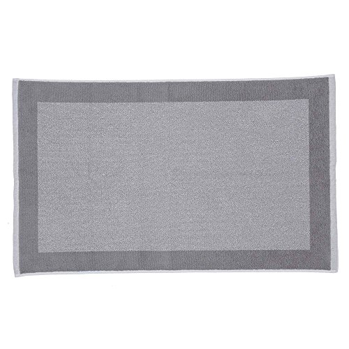 URBANARA Badematte Ventosa 60x100 cm - 100% Bio-Baumwolle, rutschfest, waschbar, Badvorleger Badezimmerteppich Duschmatte Duschvorleger Badezimmermatte Grau/Weiß von URBANARA