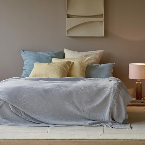 URBANARA COTA Musselin-Tagesdecke 180x200 cm I 100% Baumwolle Made in Portugal Weich & Atmungsaktiv I Sofa Bett-Überwurf Couchdecke Wohndecke Kuscheldecke Plaid Bedspread Oeko Tex 100 I Hellgrau von URBANARA