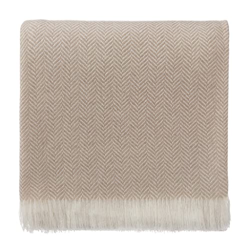 URBANARA Decke Nerva – 140cm x 200cm, Beige/Creme, 100% Kaschmirwolle – Kaschmirdecke, Cashmeredecke, Wolldecke, weich, Wohndecke, Sofa, gemütlich, Kuscheldecke von URBANARA