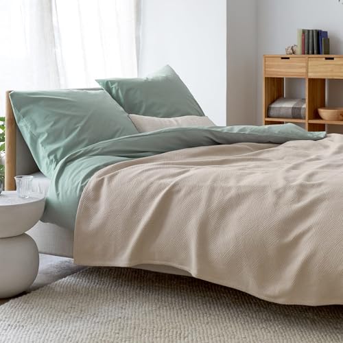 URBANARA Eviera Tagesdecke 200x220 cm I 100% Baumwolle (BCI) Made in Portugal Weich & Atmungsaktiv I Sofa Bett-Überwurf Couchdecke Wohndecke Kuscheldecke Plaid Bedspread Oeko Tex 100 I Natur von URBANARA