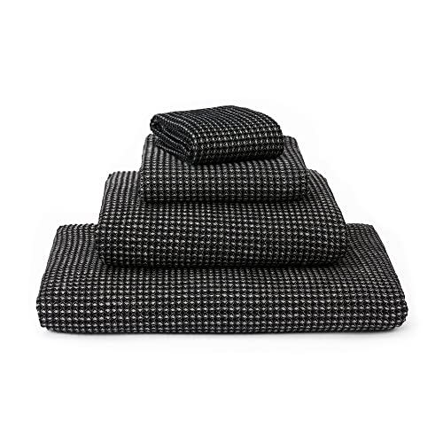 URBANARA Premium Gäste-Handtuch Set Kotra - 50% Leinen & 50% Baumwolle - 2er Set 30x50cm Handtücher, schnelltrocknend & fusselfrei Waffelpique Öko-Tex 100 - Schwarz & Beige von URBANARA